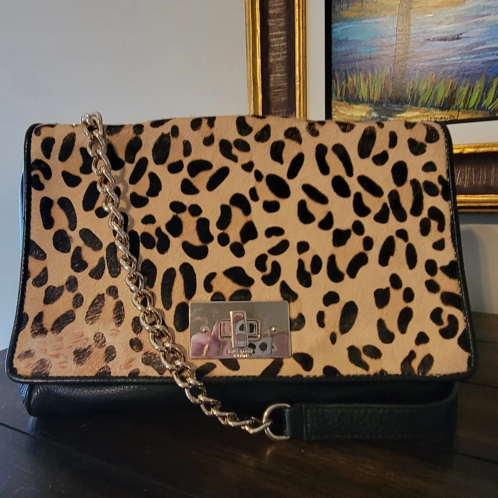 Kate Spade Calf Hair Leopard Print Shoulder Bag with Chain Strap - Picture 1 of 16
